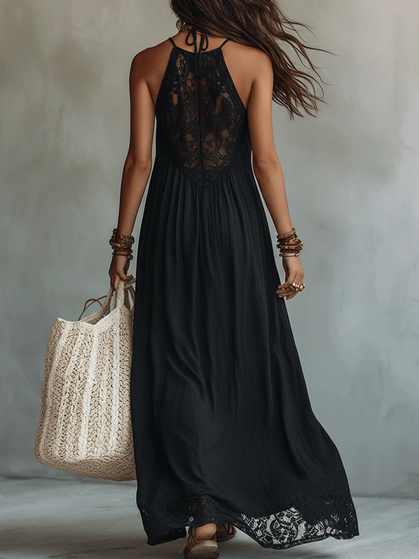 Ebonelle boho lace maxi dress by Bennett & Lowe featuring flowing fabric and intricate lace details, perfect for bohemian style.