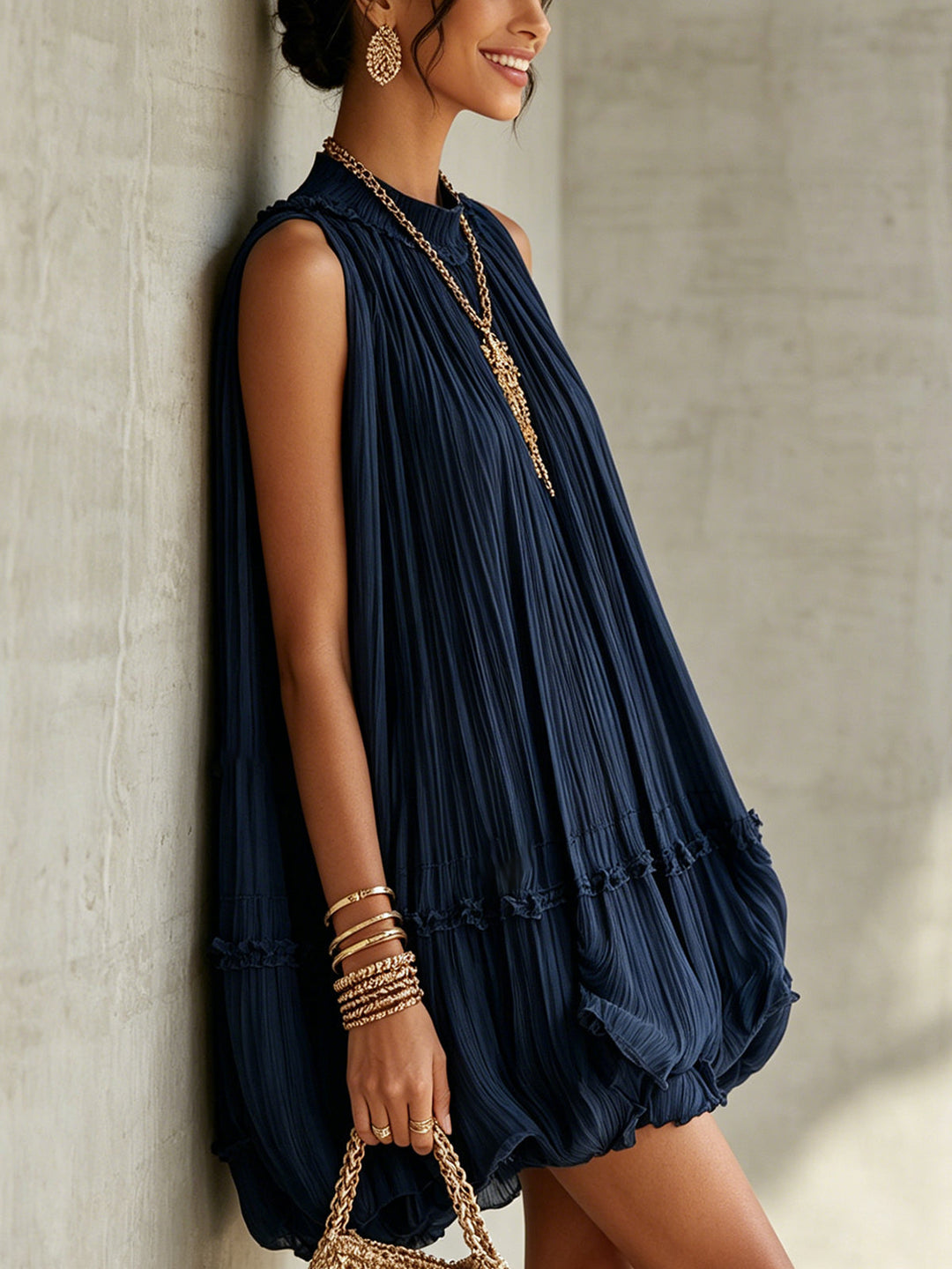 Emily | Midnight Blue Ruffle Midi Dress for Women