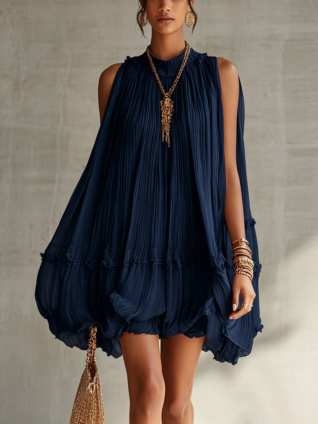 Emily | Midnight Blue Ruffle Midi Dress for Women