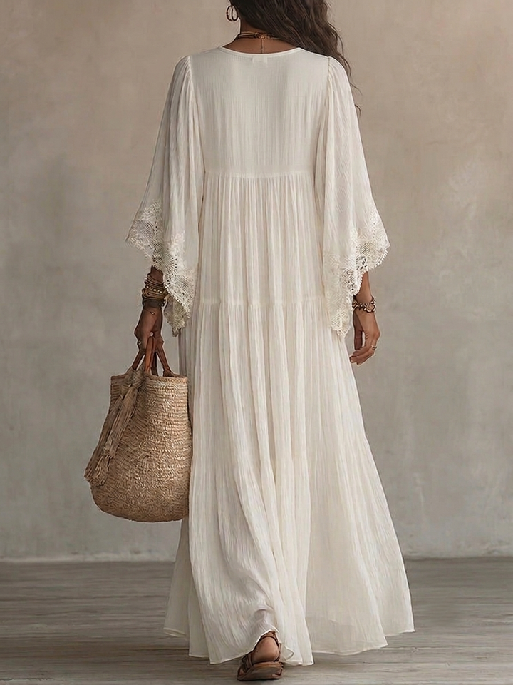 Celeste lace batwing maxi dress for women by Bennett and Lowe, featuring flowing fabric and intricate lace details.