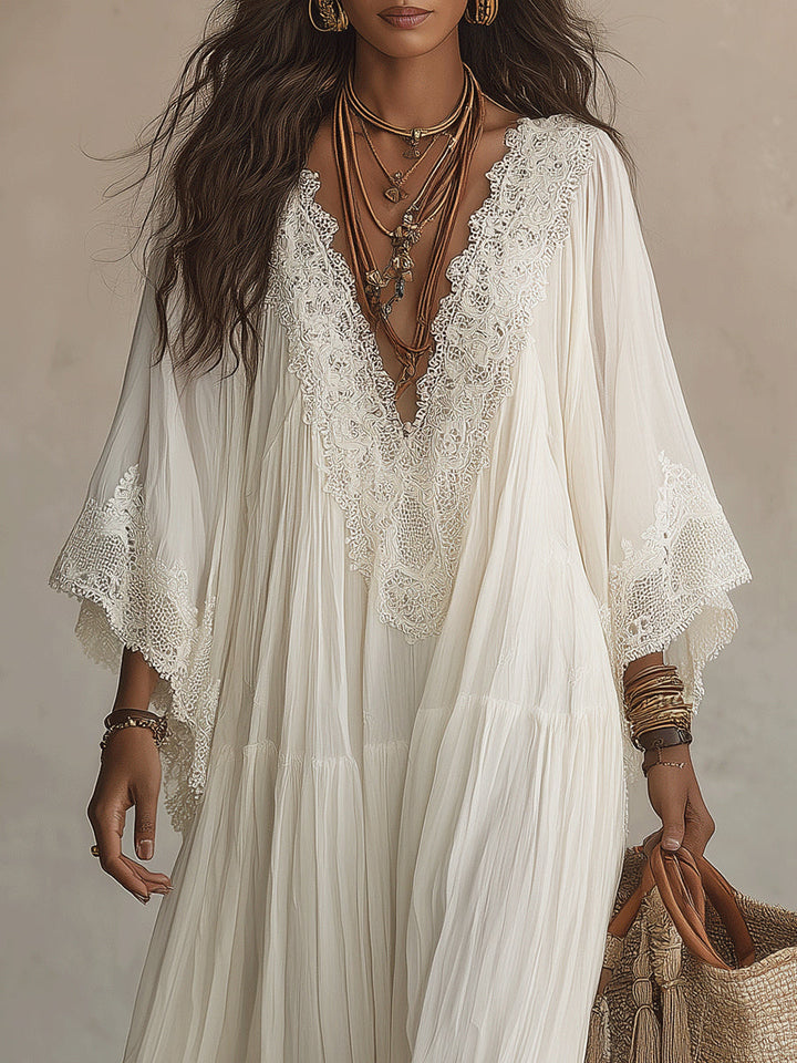 Celeste lace batwing maxi dress for women by Bennett and Lowe, featuring flowing fabric and intricate lace details.