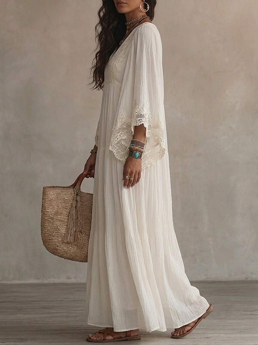 Celeste lace batwing maxi dress for women by Bennett and Lowe, featuring flowing fabric and elegant design.