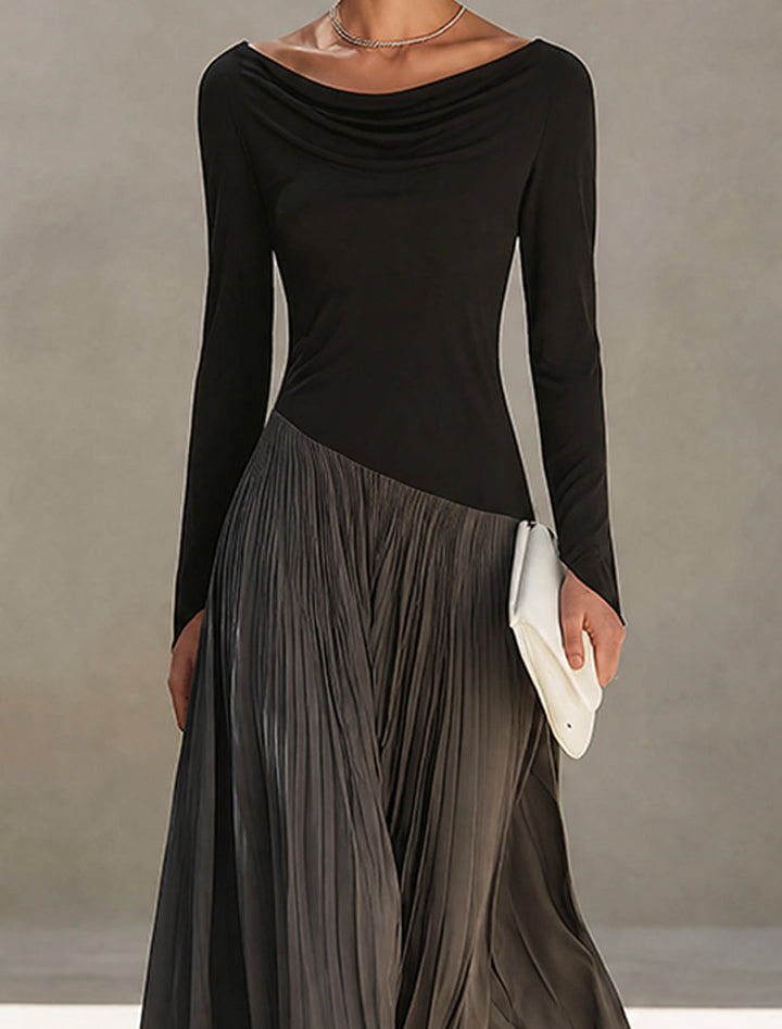 Peggy | Two-Tone Draped-Neck Long-Sleeve Maxi Dress for Women