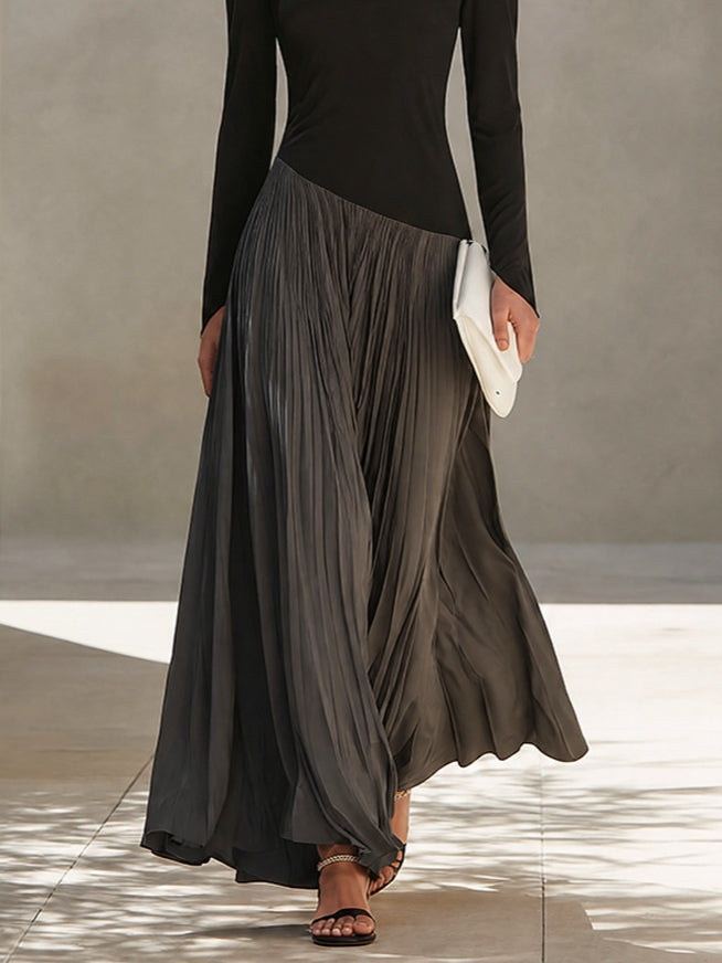 Peggy | Two-Tone Draped-Neck Long-Sleeve Maxi Dress for Women