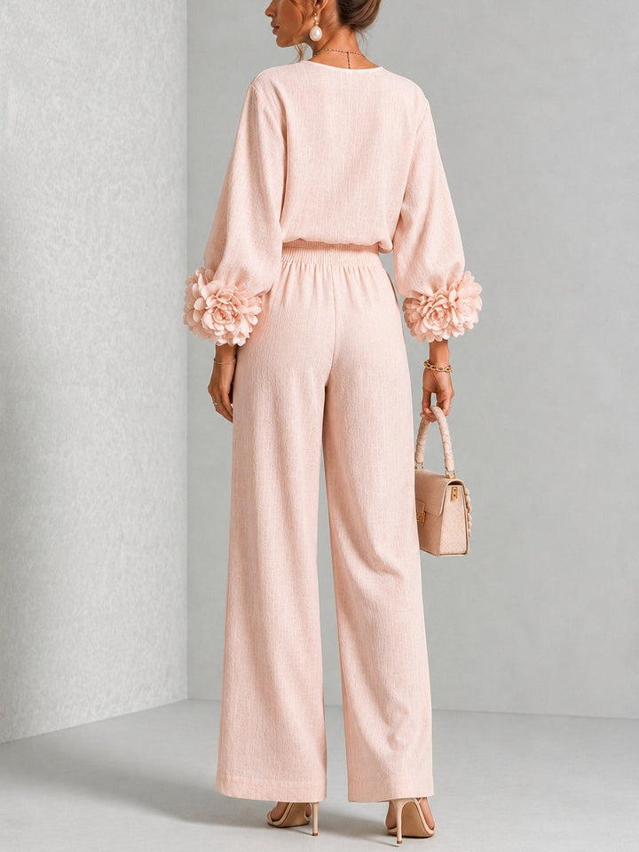 Pink Yolanda™ Ruffle Cuff Two-Piece Set by Bennett and Lowe, featuring ruffled cuffs on a stylish, coordinated outfit.