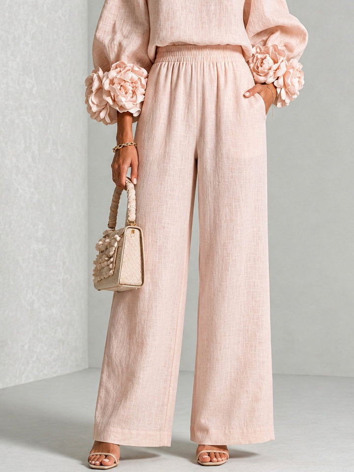 Pink Yolanda™ Ruffle Cuff Two-Piece Set by Bennett and Lowe, featuring ruffled cuffs and a stylish coordinated design.