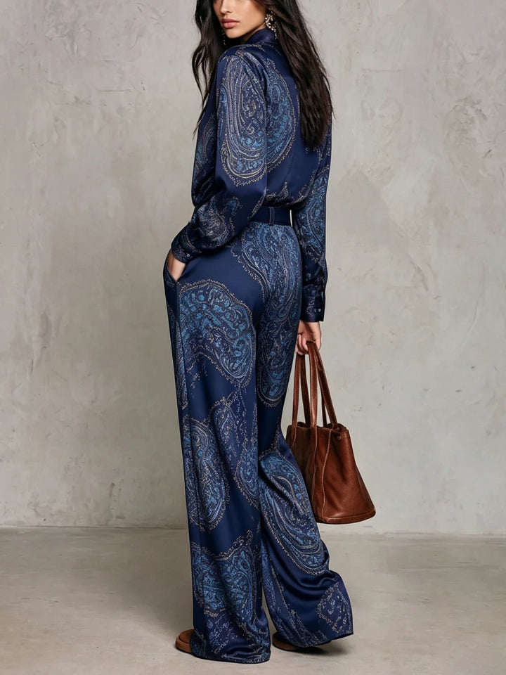 Eugenia | Paisley Print Button-Up Wide-Leg Two-Piece Set for Women