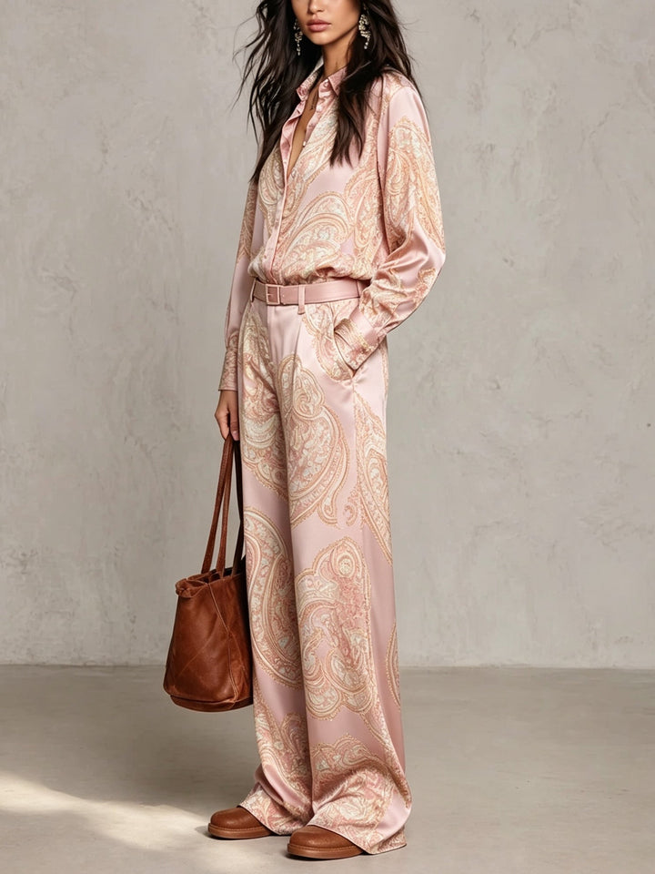 Eugenia | Paisley Print Button-Up Wide-Leg Two-Piece Set for Women