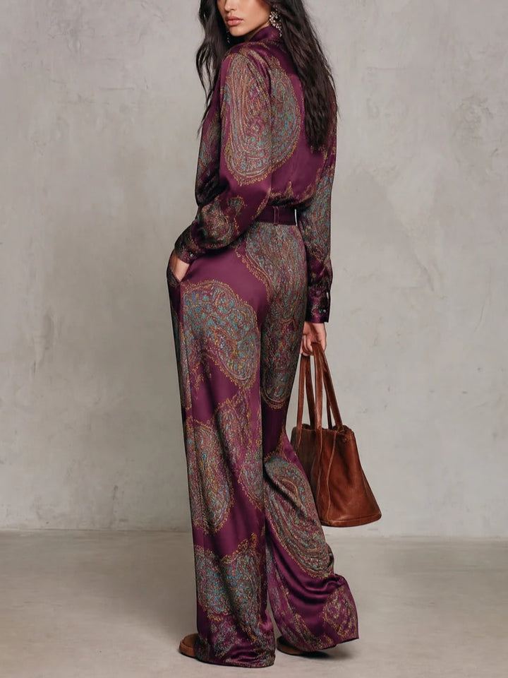 Eugenia | Paisley Print Button-Up Wide-Leg Two-Piece Set for Women