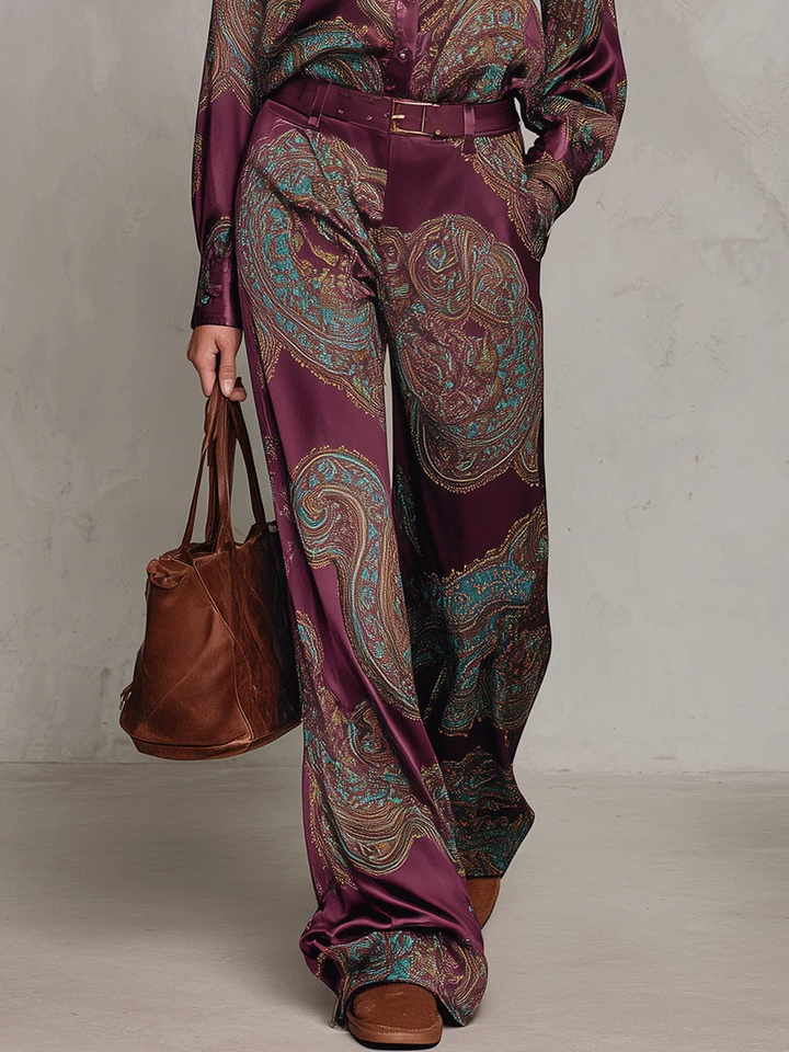 Eugenia | Paisley Print Button-Up Wide-Leg Two-Piece Set for Women