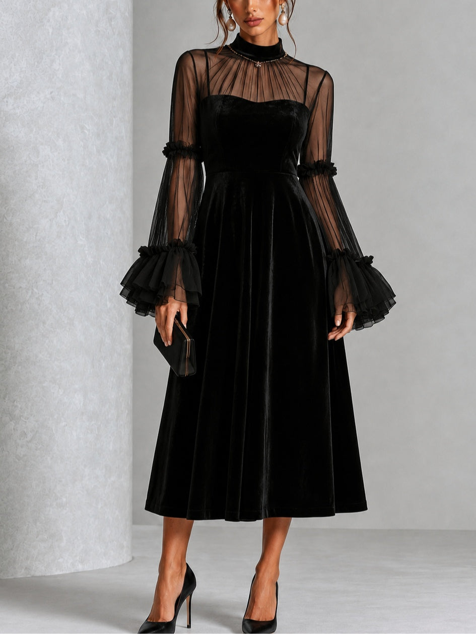 Ravenna | Sheer Ruffle-Sleeve Midi Dress