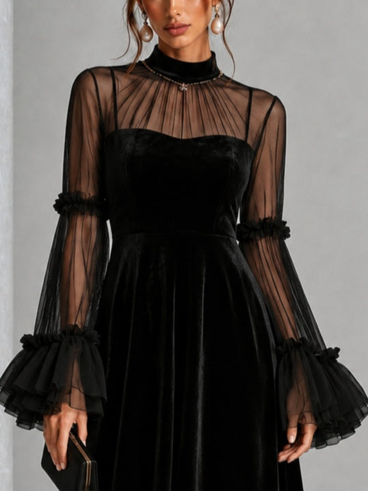Ravenna | Sheer Ruffle-Sleeve Midi Dress