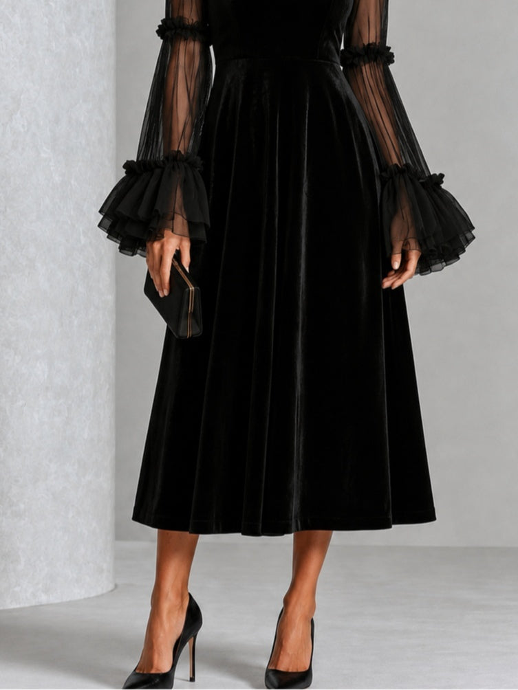 Ravenna | Sheer Ruffle-Sleeve Midi Dress