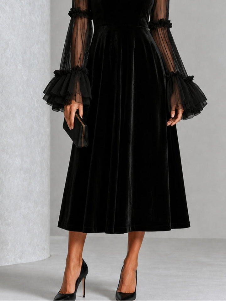 Ravenna | Sheer Ruffle-Sleeve Midi Dress