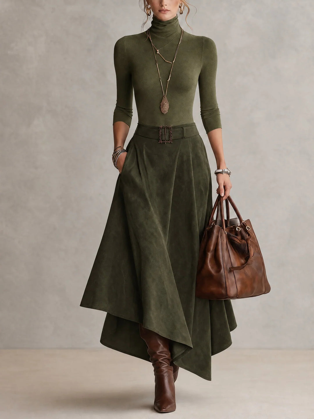 Paige | Turtleneck & Asymmetrical Skirt Set