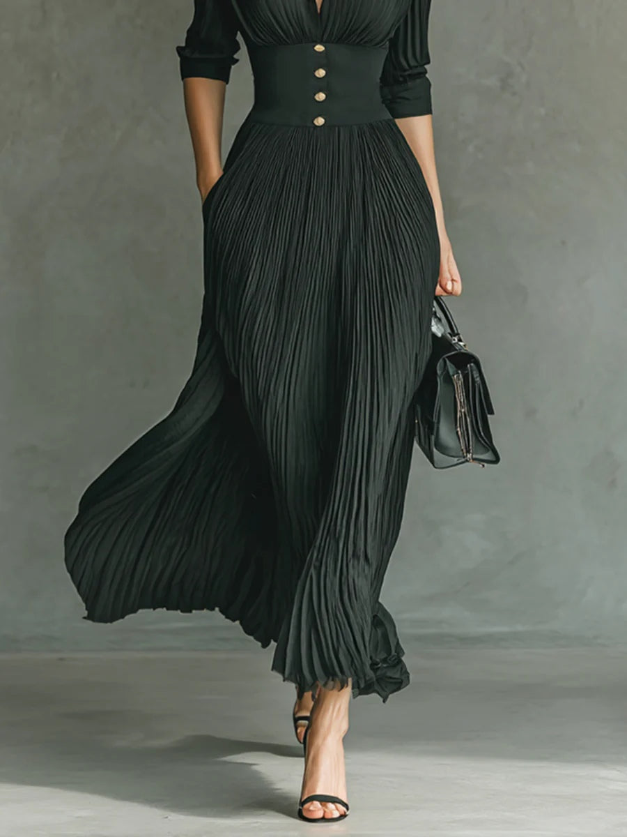 Naomi | Belted Pleated Maxi Dress