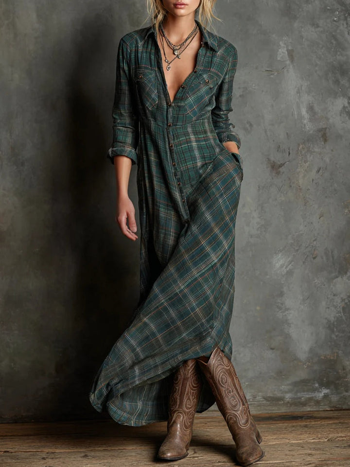 Erica | Plaid Button-Front Maxi Dress
