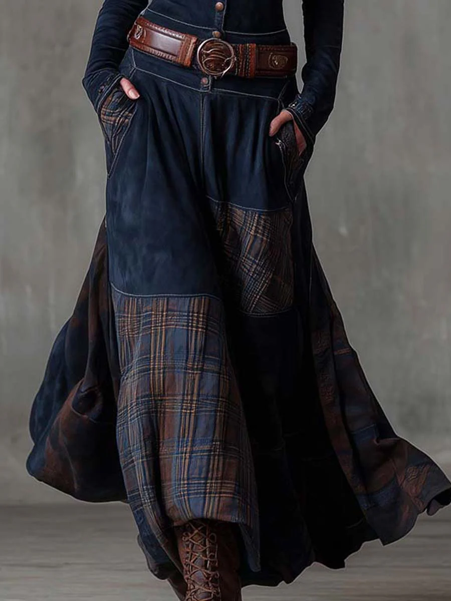 Helena Ivy | Belted Plaid Long-Sleeve Maxi Dress for Women