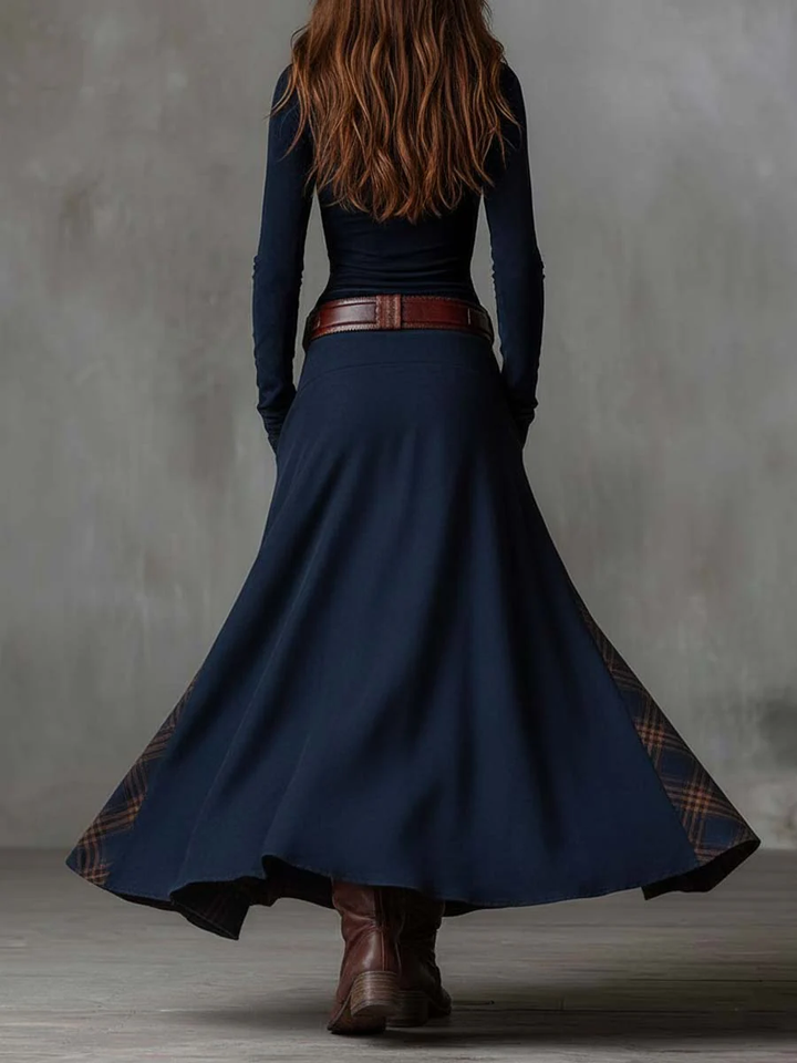 Helena Ivy | Belted Plaid Long-Sleeve Maxi Dress for Women