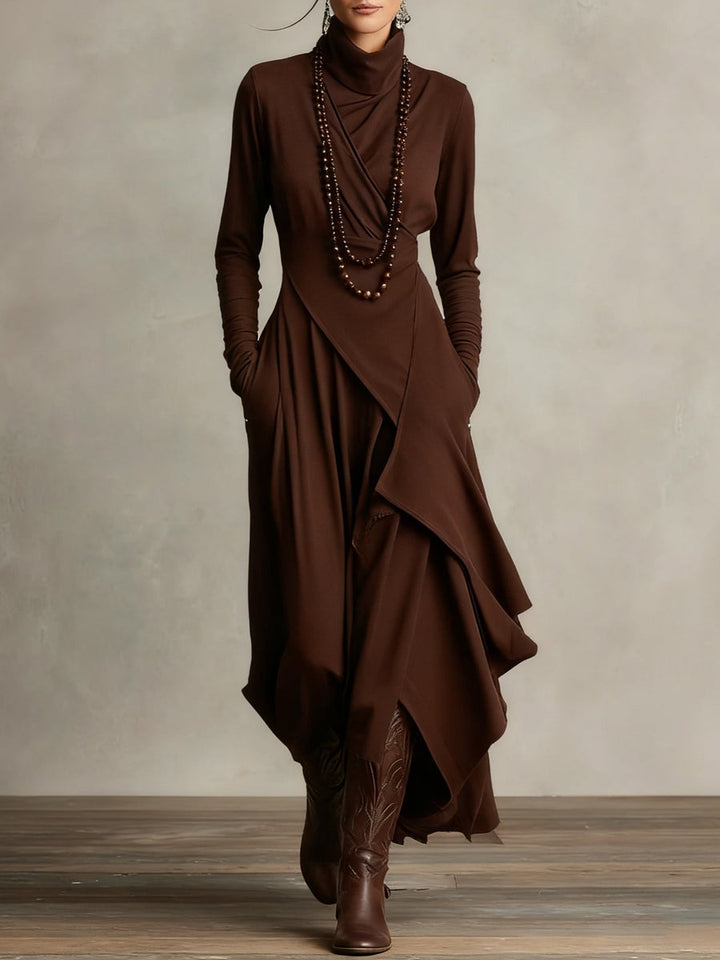 Liorah | High-Neck Draped Asymmetrical Maxi Dress for Women