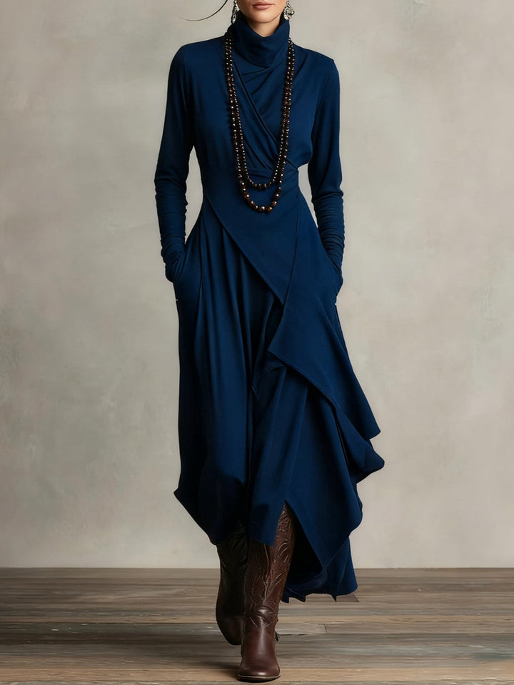 Liorah | High-Neck Draped Asymmetrical Maxi Dress for Women