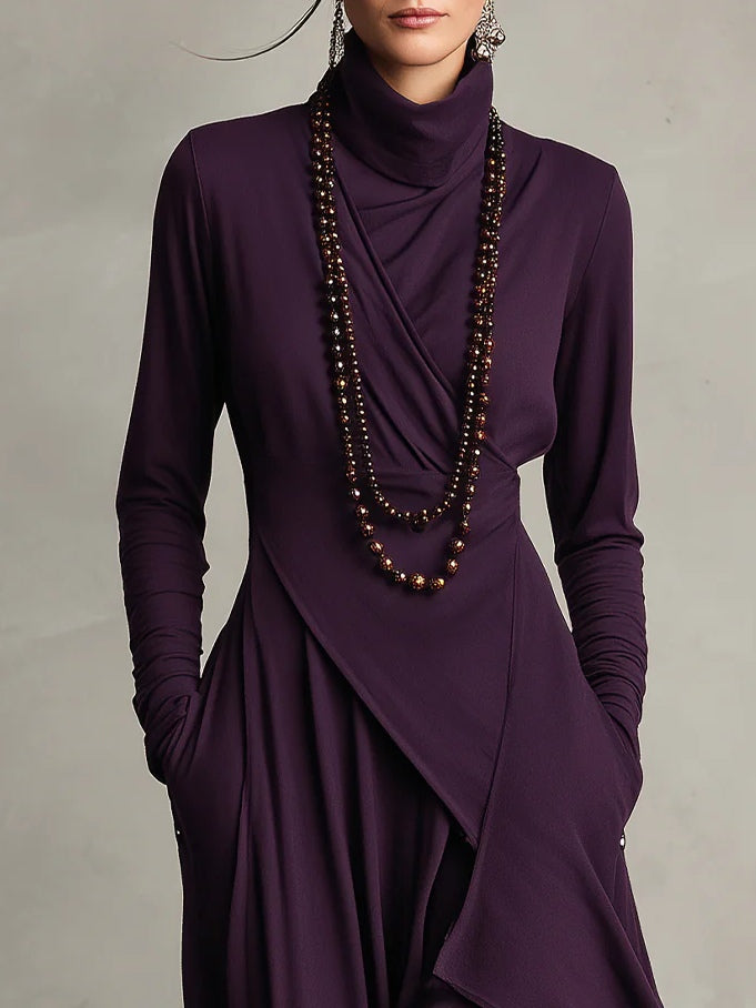 Genevieve Bennett and Lowe women's turtleneck draped maxi dress, featuring a flowing silhouette and elegant design.