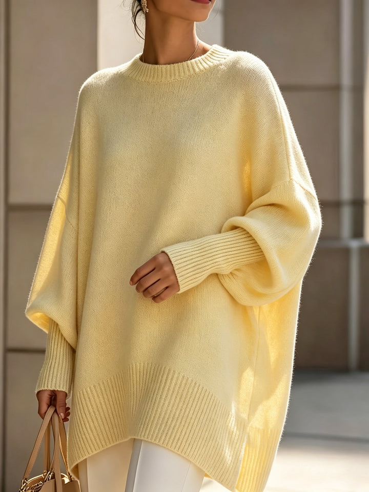 Bennett and Lowe Sorrel oversized batwing crew sweater in yellow, front view