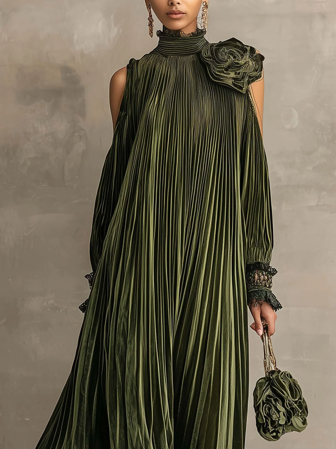 Vanessa | Pleated Floral Shoulder Maxi Dress