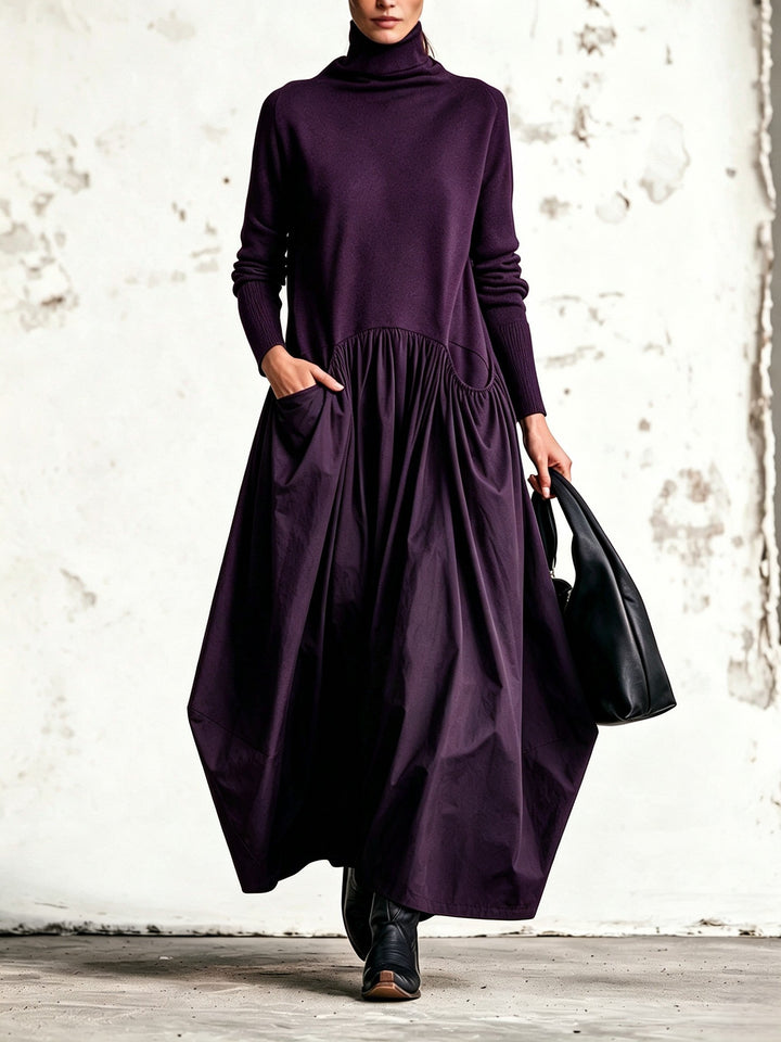 Bennett and Lowe Bridget purple turtleneck drop-waist pocket maxi dress