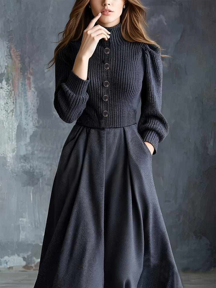 Noel | Button-Front A-Line Midi Dress with Pockets for Women