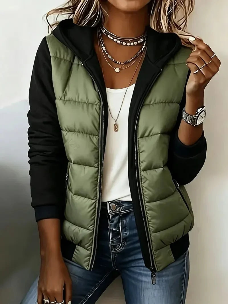 Bennett and Lowe Kinsley hooded color-block puffer jacket in a quilted design