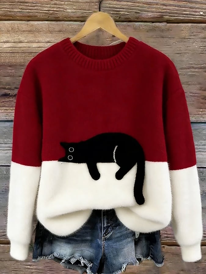 Bennett and Lowe Aileen cat print oversized women's sweater featuring a cozy, knitted design with a playful feline pattern.
