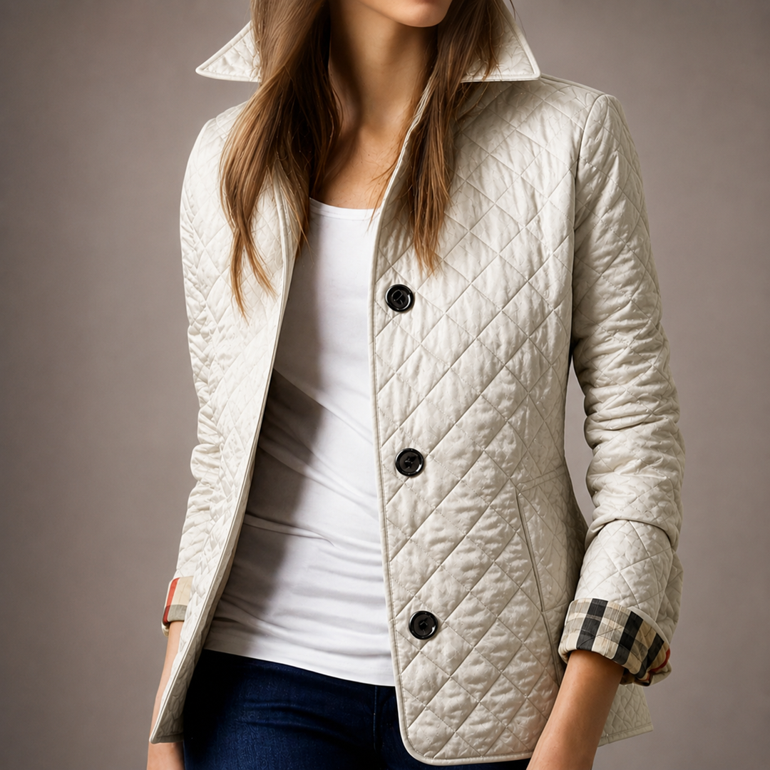 Kendall | Diamond-Quilted Button-Front Collared Jacket for Women