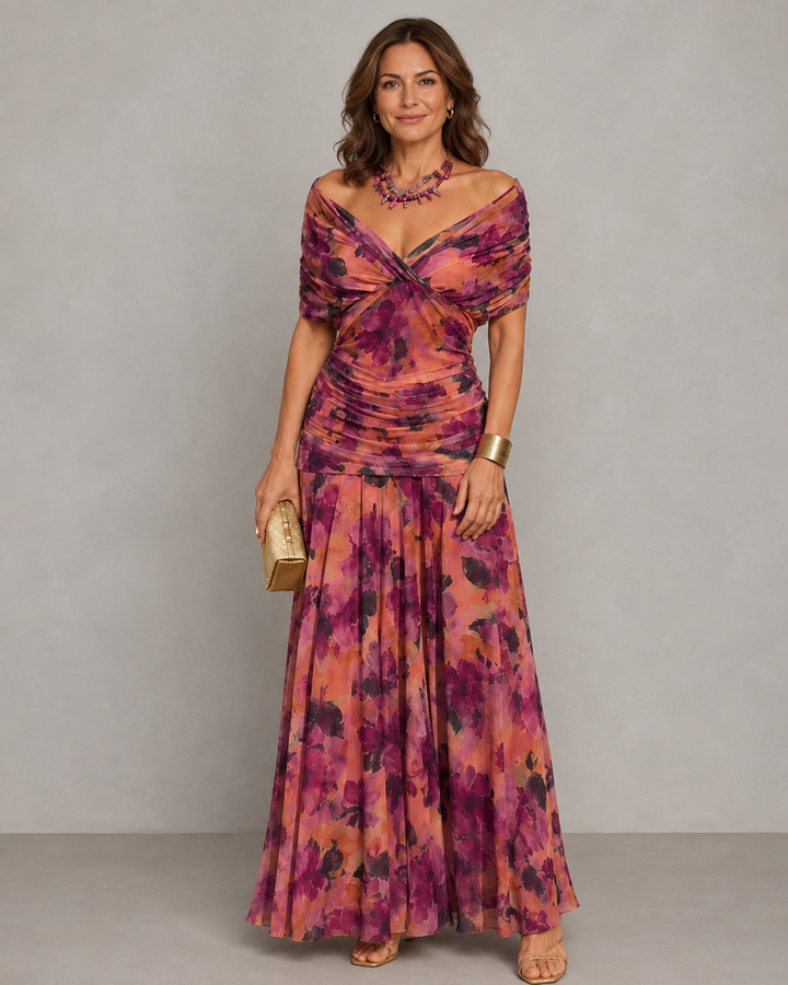 Elegant Bennett and Lowe Avery Signature Dress with fitted bodice and flowing skirt, displayed in a well-lit setting.