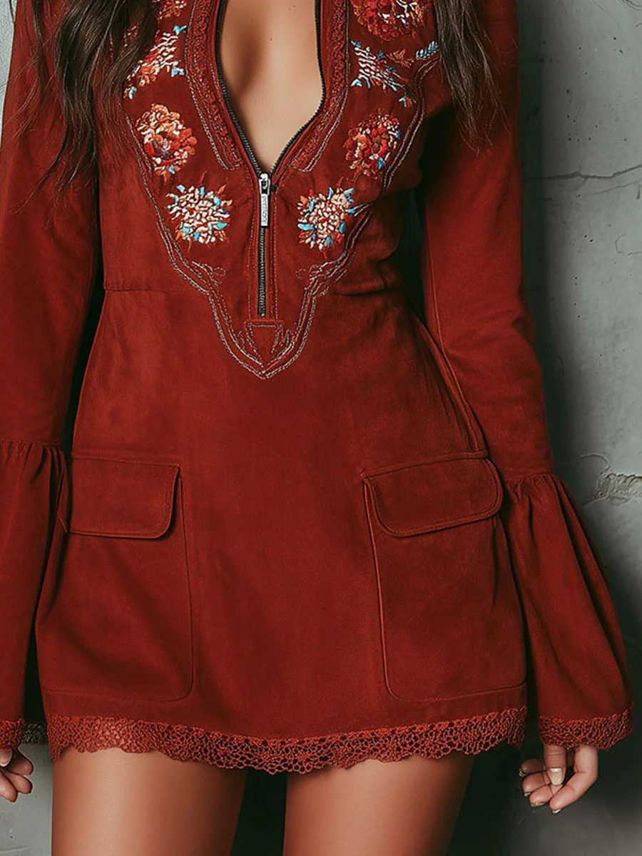 Rosaline | Embroidered Bell Sleeve Mini