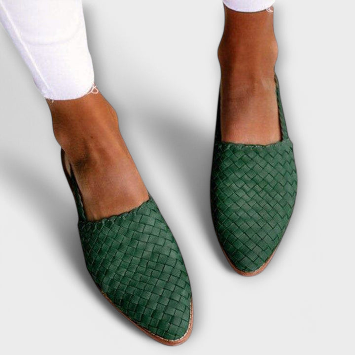 Bennett and Lowe Aurora woven slingback loafers with braided design and comfortable slip-on style on a neutral background.