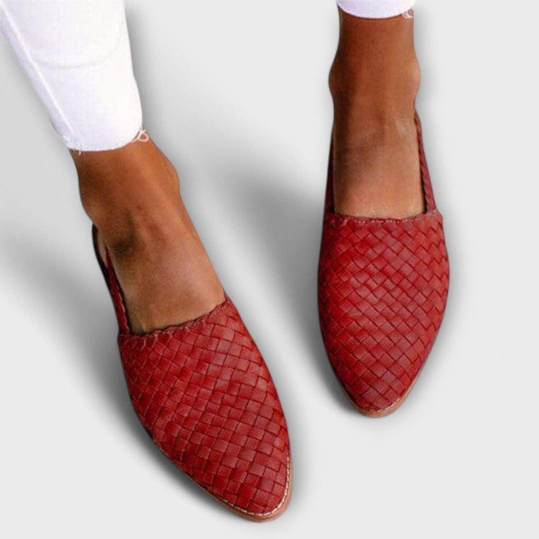 Woven slingback loafers in beige from Bennett and Lowe's Aurora collection, featuring a stylish woven design and comfortable fit.
