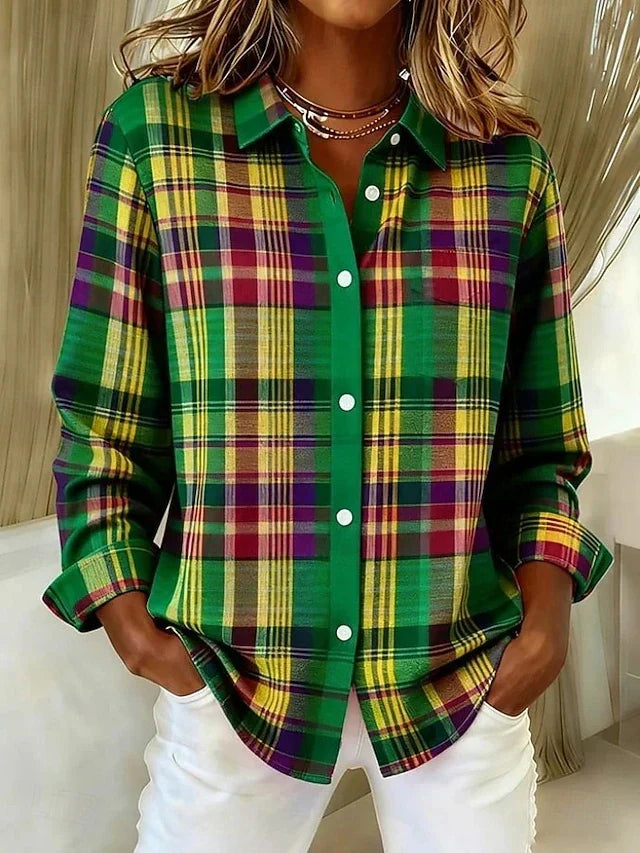 Delphine | Plaid Button-Front Blouse