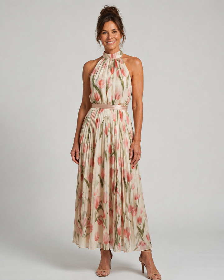 Aurelle | Halter Neck Floral Midi Dress