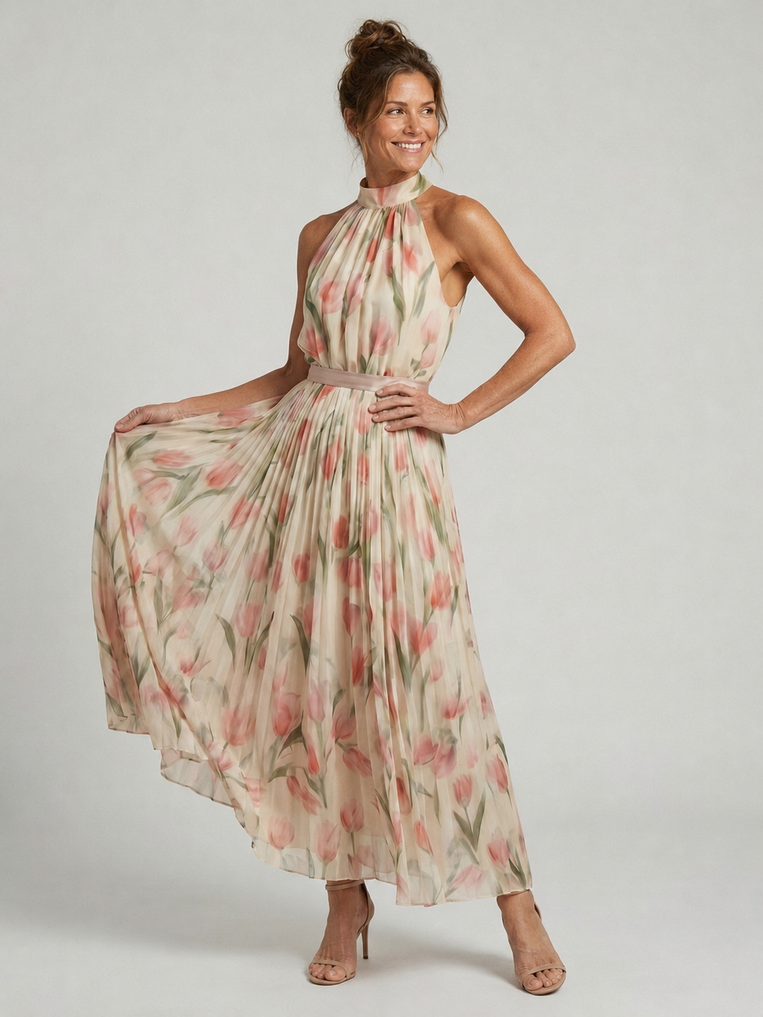 Aurelle | Halter Neck Floral Midi Dress