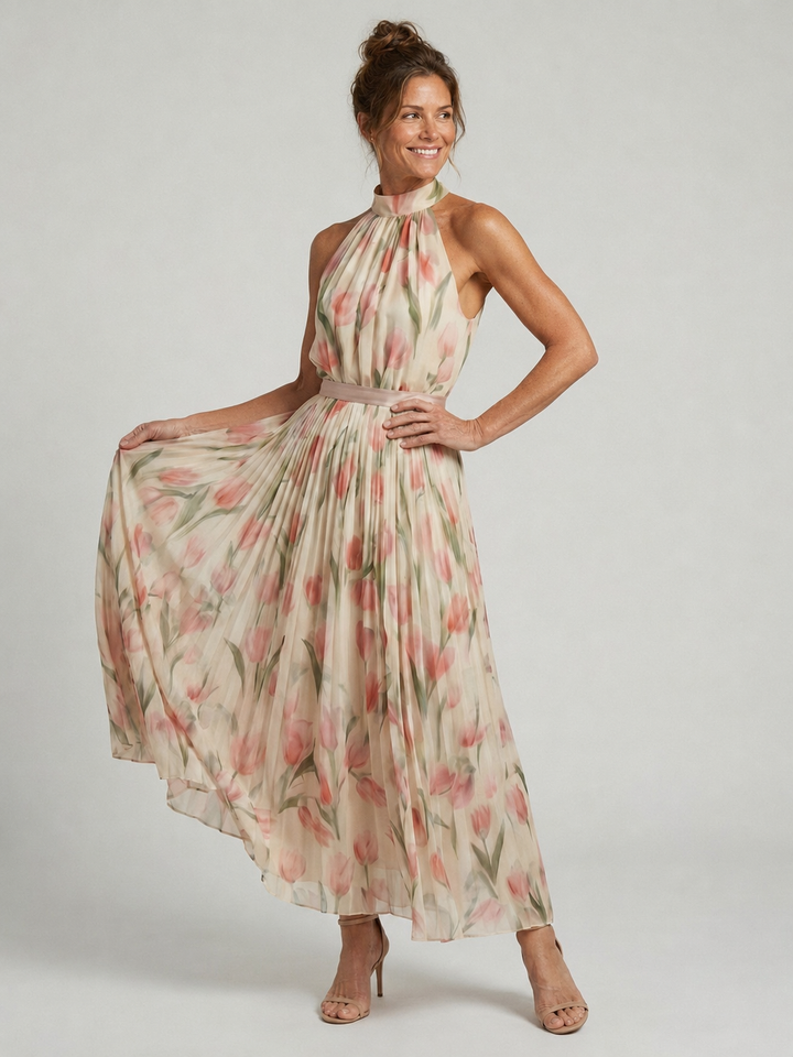 Aurelle | Halter Neck Floral Midi Dress