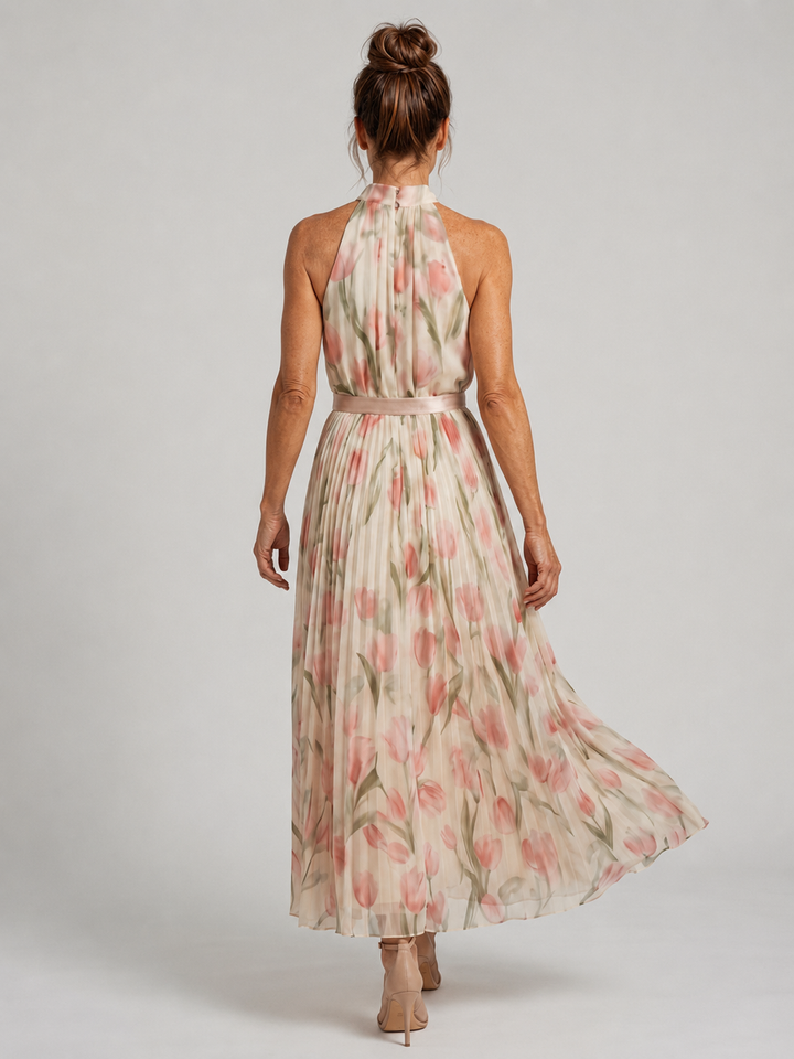 Aurelle | Halter Neck Floral Midi Dress