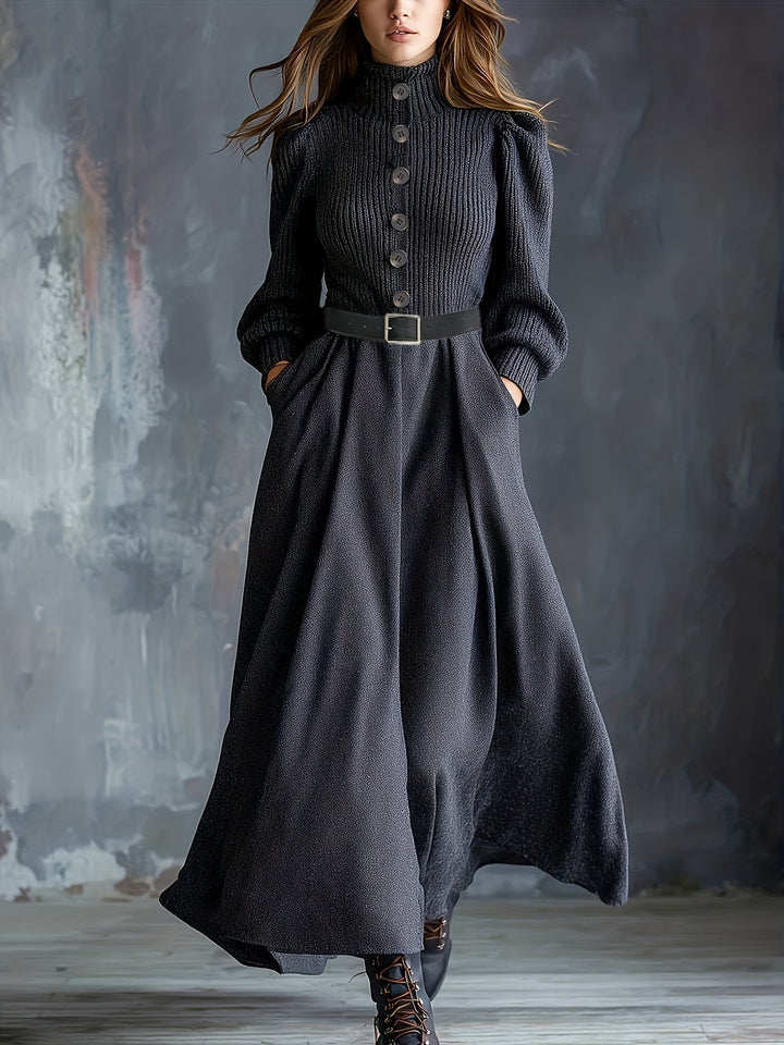 Noel | Button-Front A-Line Midi Dress with Pockets for Women