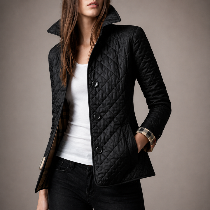 Kendall | Diamond-Quilted Button-Front Collared Jacket for Women