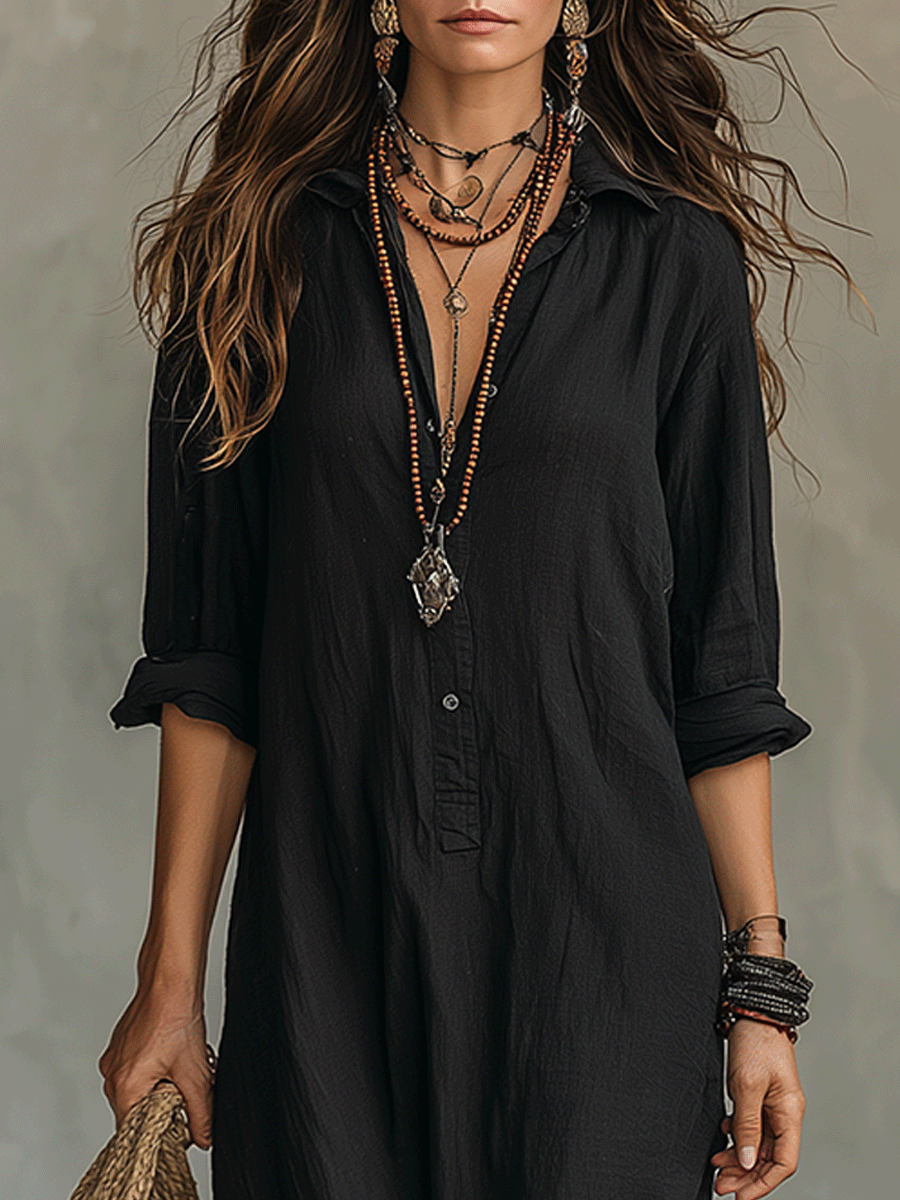 Olivia Newyork Naomi Bohemian Maxi Dress with button-front and flowy country style fabric, perfect for casual or festival wear.