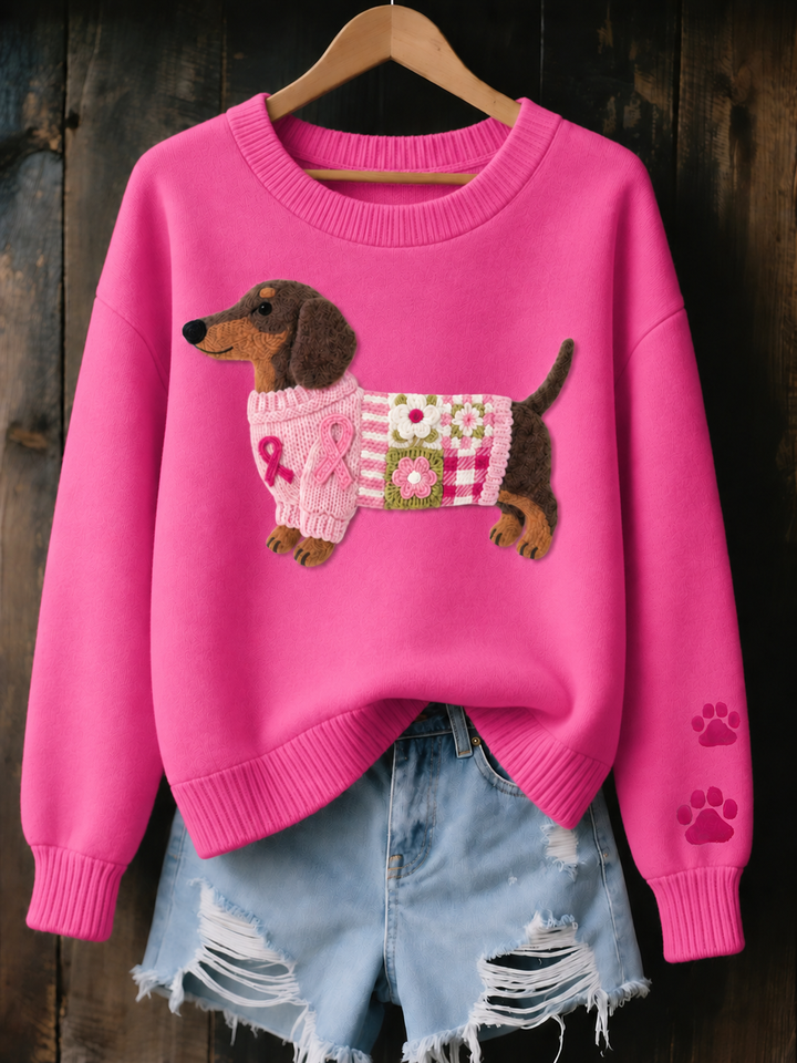 Women’s long-sleeve knit sweater with dachshund motif by Bennett and Lowe, featuring a cozy, stylish design.