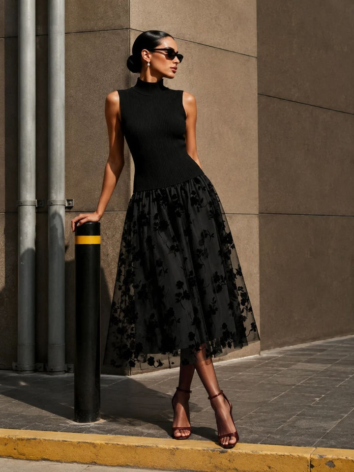 Bennett and Lowe Odalys mock-neck drop-waist floral midi dress