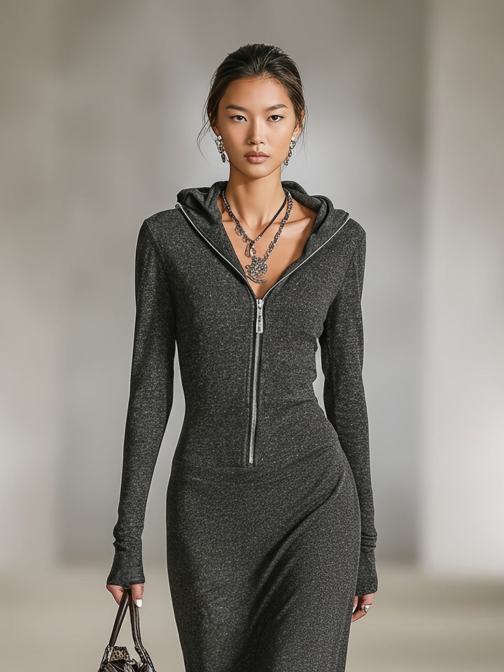 Liorra | Hooded Zip-Detail Long-Sleeve Mini Dress for Women