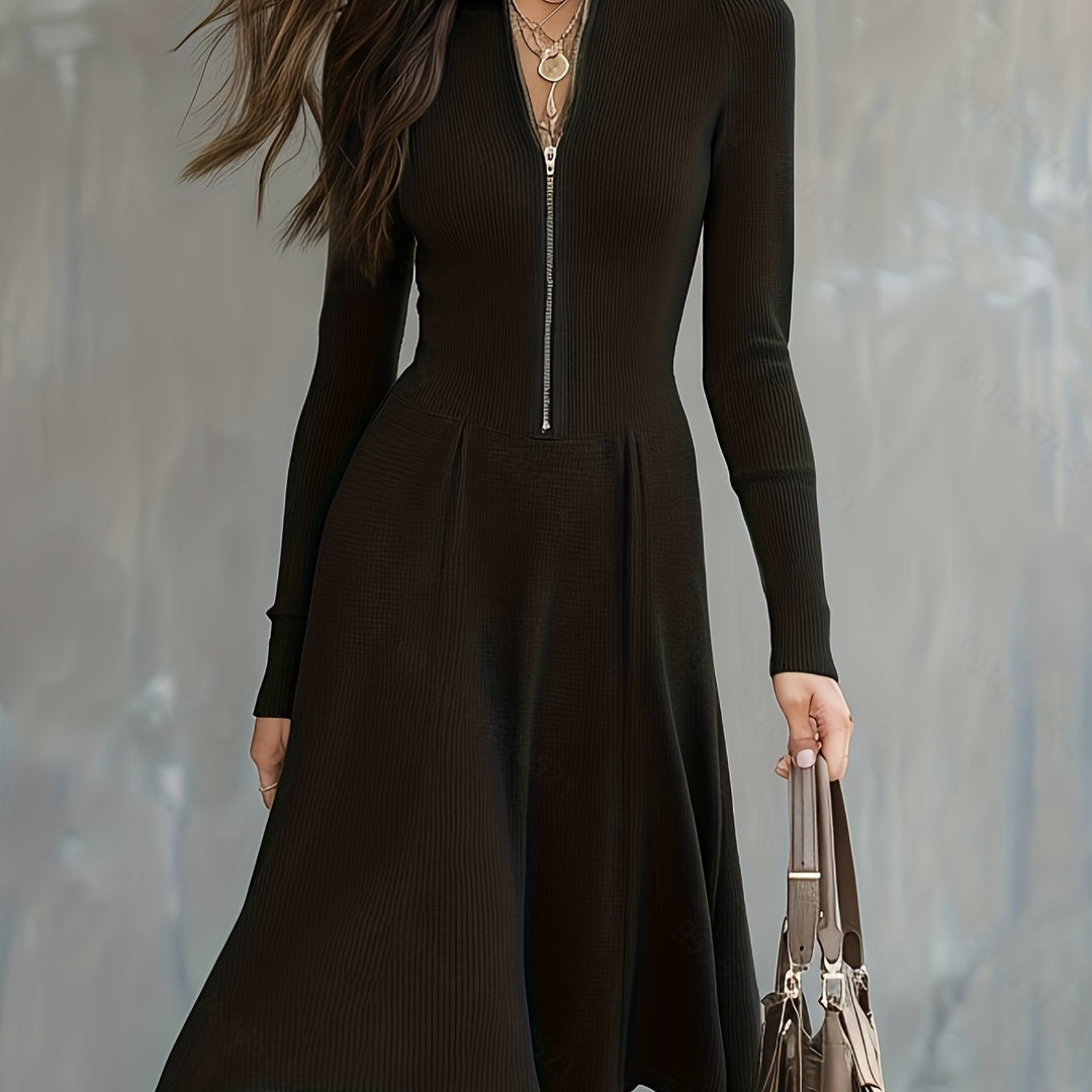 Zinnia | Zip-Front Long-Sleeve Fitted Midi Dress for Women
