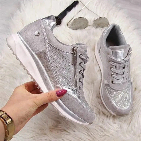 Bennett and Lowe Calliope side-zip sparkle lace-up sneaker with glitter detailing and textured sole